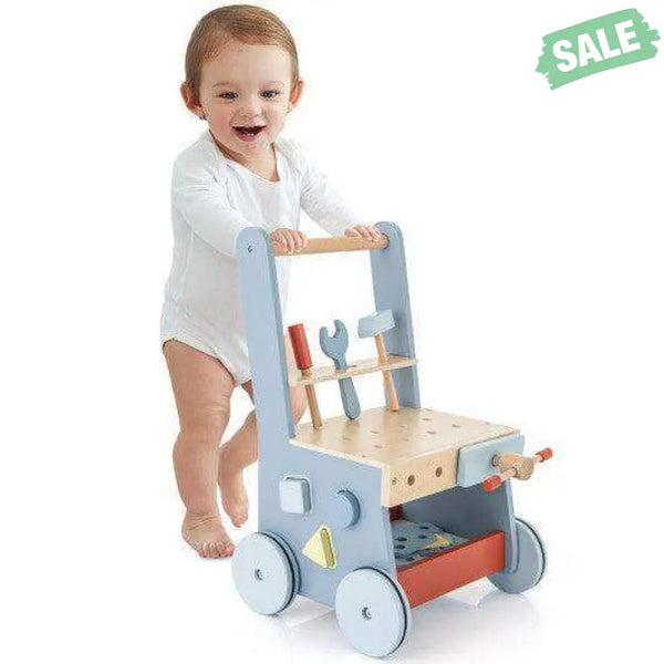 2-in-1 Toddler Wooden Baby Push Walker with Multi-Activity Center Baby Walkers