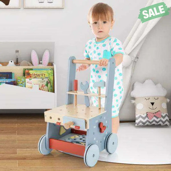 2-in-1 Toddler Wooden Baby Push Walker with Multi-Activity Center Baby Walkers