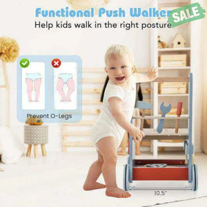 2-in-1 Toddler Wooden Baby Push Walker with Multi-Activity Center Baby Walkers