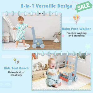 2-in-1 Toddler Wooden Baby Push Walker with Multi-Activity Center Baby Walkers