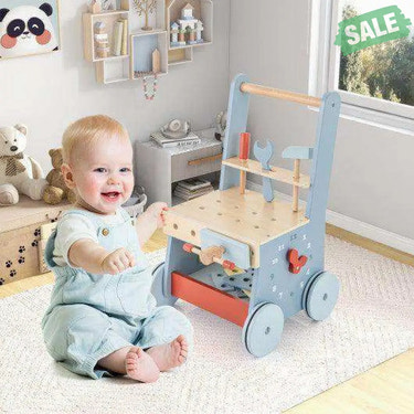 2-in-1 Toddler Wooden Baby Push Walker with Multi-Activity Center Baby Walkers