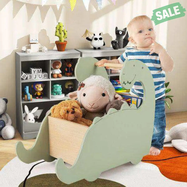 2 in 1 Wooden Baby Push Walker with Pine Wood Handle-Green Baby Walkers