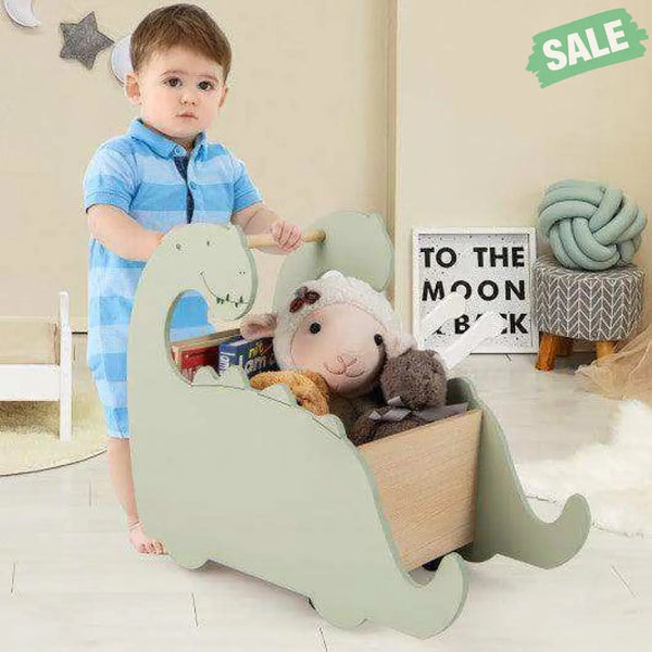 2 in 1 Wooden Baby Push Walker with Pine Wood Handle-Green Baby Walkers
