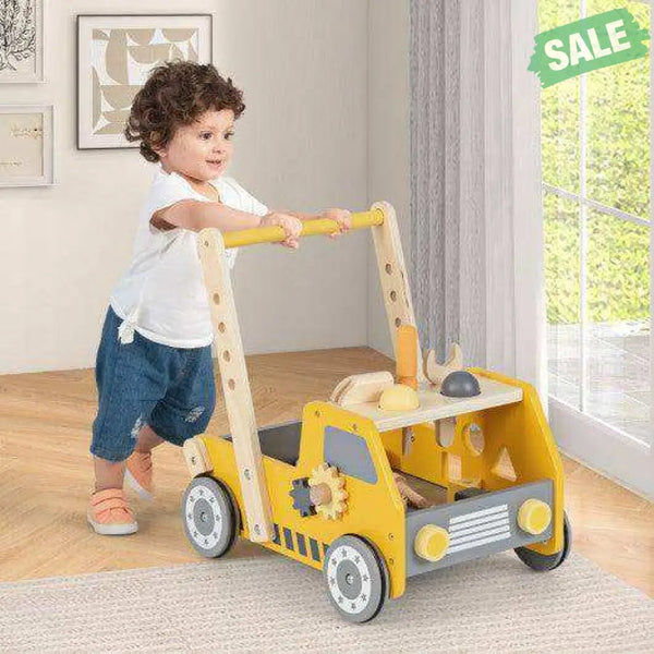 2-in-1 Wooden Baby Walker with Adjustable Speed and Bottom Storage-Yellow Baby Walkers