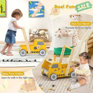 2-in-1 Wooden Baby Walker with Adjustable Speed and Bottom Storage-Yellow Baby Walkers