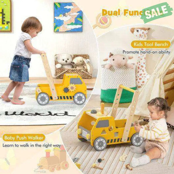 2-in-1 Wooden Baby Walker with Adjustable Speed and Bottom Storage-Yellow Baby Walkers