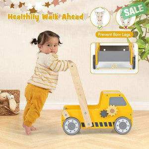2-in-1 Wooden Baby Walker with Adjustable Speed and Bottom Storage-Yellow Baby Walkers
