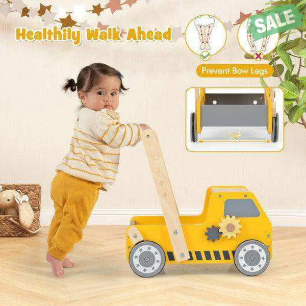 2-in-1 Wooden Baby Walker with Adjustable Speed and Bottom Storage-Yellow Baby Walkers