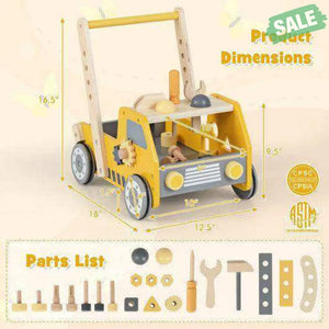 2-in-1 Wooden Baby Walker with Adjustable Speed and Bottom Storage-Yellow Baby Walkers