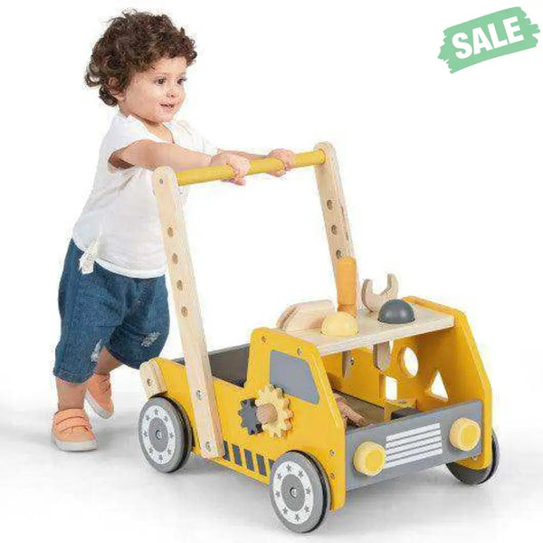 2-in-1 Wooden Baby Walker with Adjustable Speed and Bottom Storage-Yellow Baby Walkers