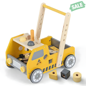 2-in-1 yellow wooden baby walker with adjustable speed and bottom storage, viewed from angle 3.