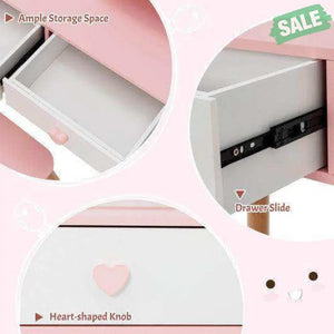 2 in 1 Wooden Princess Kids Vanity Set with Mirror-White Kids Vanities