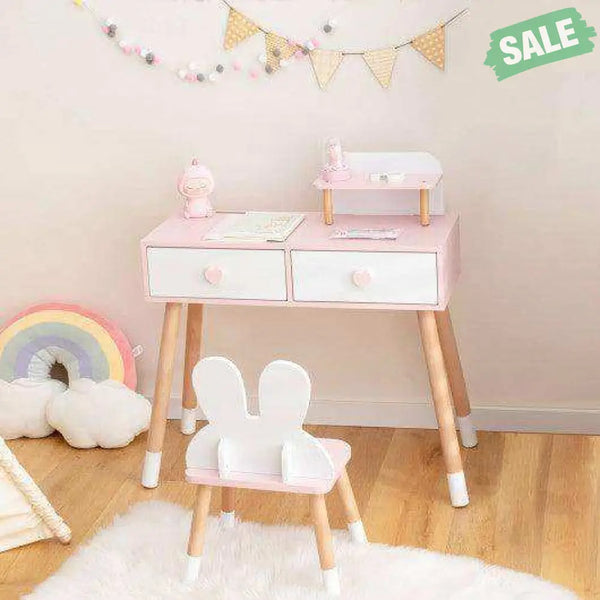 2 in 1 Wooden Princess Kids Vanity Set with Mirror-White Kids Vanities
