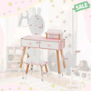 2 in 1 Wooden Princess Kids Vanity Set with Mirror-White Kids Vanities