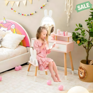 2 in 1 Wooden Princess Kids Vanity Set with Mirror in White - Angle 2 view showcasing stylish design for little ones.