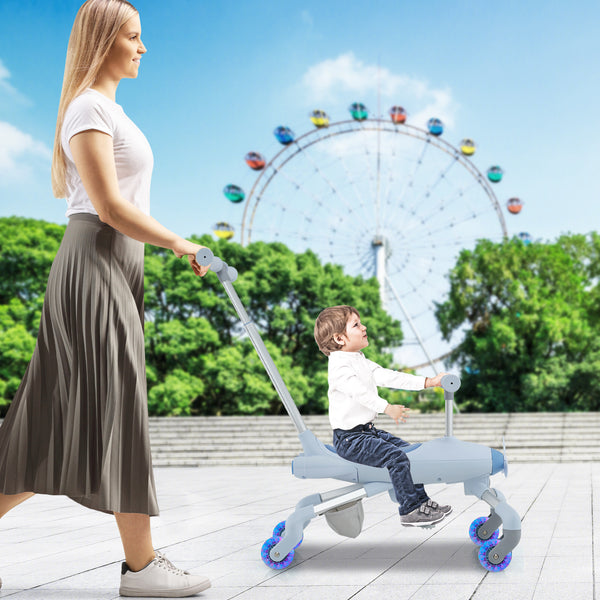 2-in-1 Kids Ride-on Push Car with LED Lighted Wheels - Remote Control