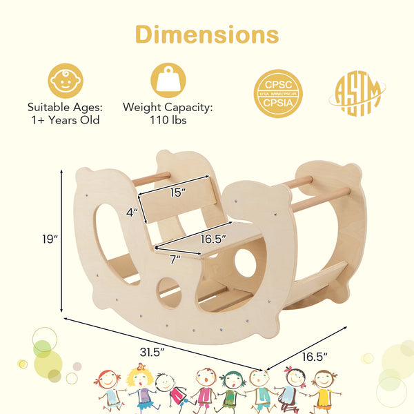 2-in-1 Rocking Horse Arch for Kids Montessori Climbing Toys with Arch Climber