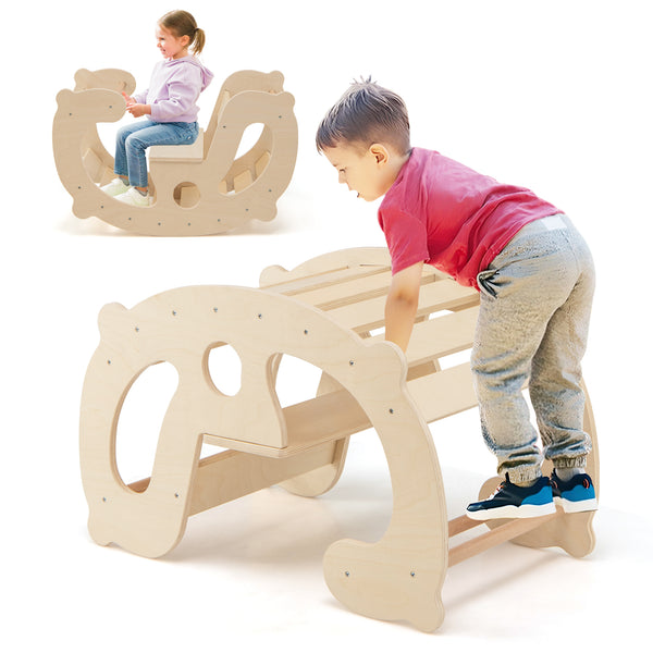 2-in-1 Rocking Horse Arch for Kids Montessori Climbing Toys with Arch Climber