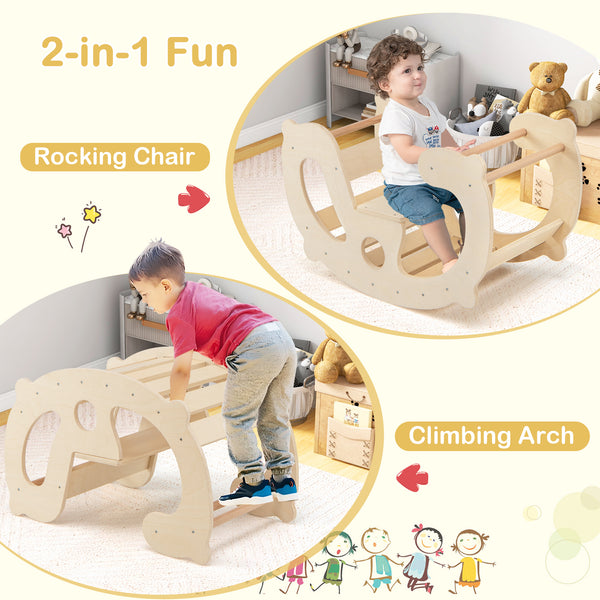 2-in-1 Rocking Horse Arch for Kids Montessori Climbing Toys with Arch Climber
