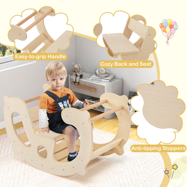 2-in-1 Rocking Horse Arch for Kids Montessori Climbing Toys with Arch Climber