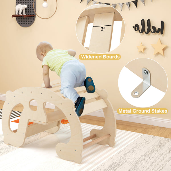 2-in-1 Rocking Horse Arch for Kids Montessori Climbing Toys with Arch Climber