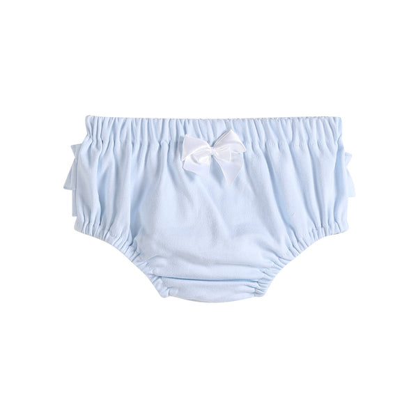 2 pc Set Light Blue and White Ruffle Knit Cotton Bloomers