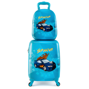 2 PCS navy kid luggage set with spinner wheels for boys and girls, shown from angle 3. Perfect for travel!