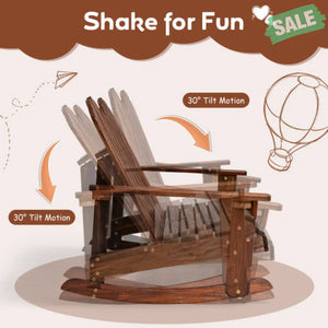 2 Person Adirondack Rocking Chair with Slatted seat-Brown Kids Chairs & Seating