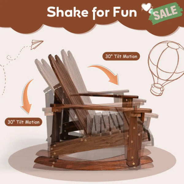 2 Person Adirondack Rocking Chair with Slatted seat-Brown Kids Chairs & Seating