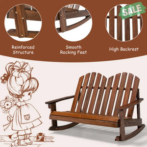 2 Person Adirondack Rocking Chair with Slatted seat-Brown Kids Chairs & Seating