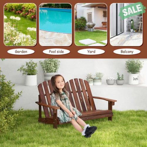 2 Person Adirondack Rocking Chair with Slatted seat-Brown Brown Kids Chairs & Seating