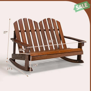 2 Person Adirondack Rocking Chair with Slatted seat-Brown Kids Chairs & Seating