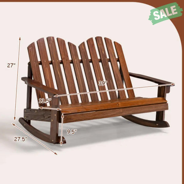 2 Person Adirondack Rocking Chair with Slatted seat-Brown Kids Chairs & Seating
