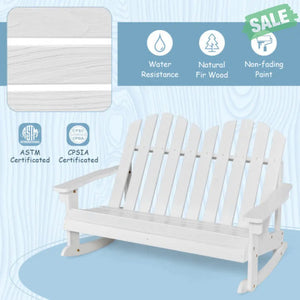 2 Person Adirondack Rocking Chair with Slatted seat-Brown White Kids Chairs & Seating