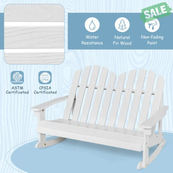 2 Person Adirondack Rocking Chair with Slatted seat-Brown White Kids Chairs & Seating