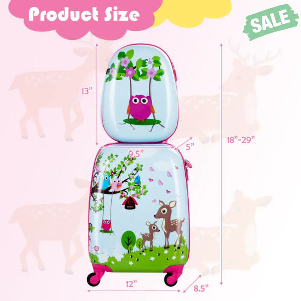 2 Pieces 12 Inch 16 Inch Green ABS Kids Suitcase Luggage Set Kids Luggage