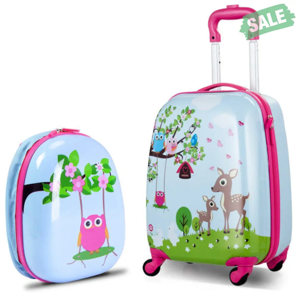 2 Pieces 12 Inch 16 Inch Green ABS Kids Suitcase Luggage Set Kids Luggage