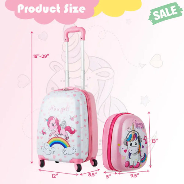 2 Pieces 12 Inch 16 Inch Green ABS Kids Suitcase Luggage Set Kids Luggage