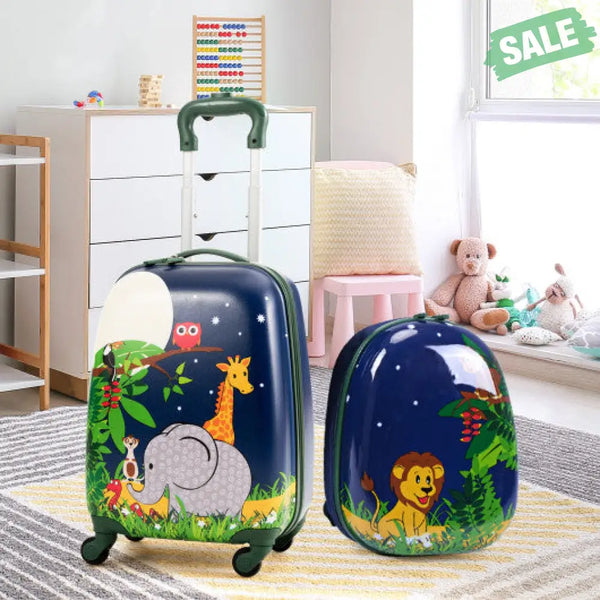 2 Pieces 12 Inch 16 Inch Green ABS Kids Suitcase Luggage Set Kids Luggage