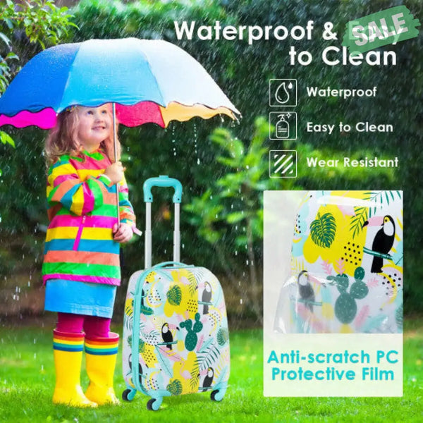 2 Pieces 12 Inch 16 Inch Green ABS Kids Suitcase Luggage Set Kids Luggage