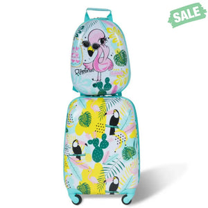 2 Pieces 12 Inch 16 Inch Green ABS Kids Suitcase Luggage Set Kids Luggage