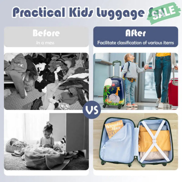 2 Pieces 12 Inch 16 Inch Green ABS Kids Suitcase Luggage Set Dark Blue Kids Luggage