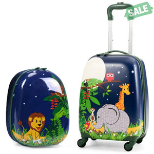 2 Pieces 12 Inch 16 Inch Green ABS Kids Suitcase Luggage Set Kids Luggage