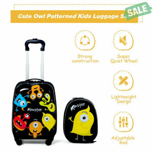 2 Pieces 12 Inch 16 Inch Green ABS Kids Suitcase Luggage Set Kids Luggage