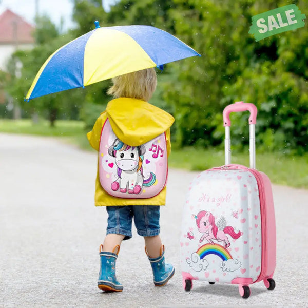 2 Pieces 12 Inch 16 Inch Green ABS Kids Suitcase Luggage Set Kids Luggage