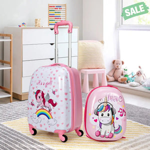 2 Pieces 12 Inch 16 Inch Green ABS Kids Suitcase Luggage Set Kids Luggage