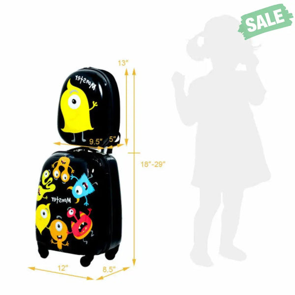 2 Pieces 12 Inch 16 Inch Green ABS Kids Suitcase Luggage Set Kids Luggage