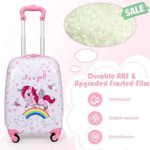 2 Pieces 12 Inch 16 Inch Green ABS Kids Suitcase Luggage Set Kids Luggage