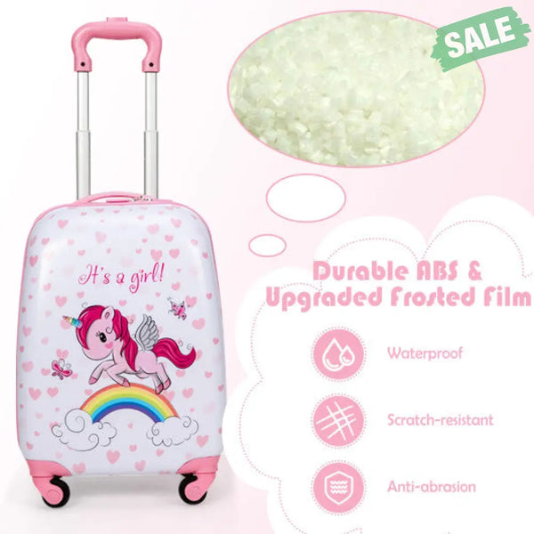 2 Pieces 12 Inch 16 Inch Green ABS Kids Suitcase Luggage Set Kids Luggage