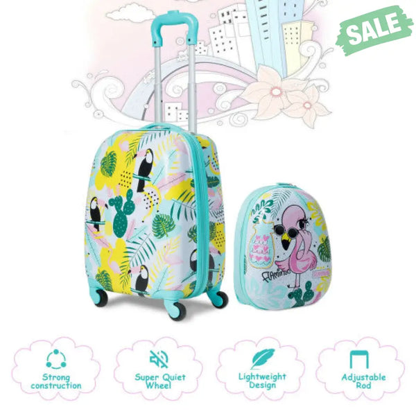 2 Pieces 12 Inch 16 Inch Green ABS Kids Suitcase Luggage Set Kids Luggage